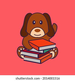 Cute dog reading a book.