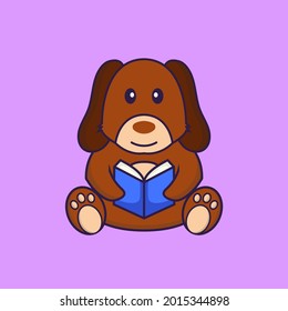 Cute dog reading a book.