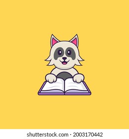 Cute dog reading a book. Animal cartoon concept isolated. Can used for t-shirt, greeting card, invitation card or mascot.