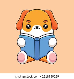 cute dog reading book cartoon mascot doodle art hand drawn concept vector kawaii icon illustration