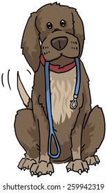 Cute dog ready to go for a walk, vector illustration