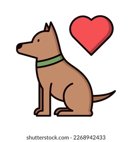 Cute dog with red heart on white background