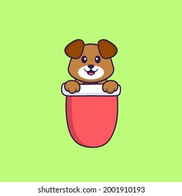 Cute dog in red pocket. Animal cartoon concept isolated. Can used for t-shirt, greeting card, invitation card or mascot.