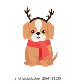 cute dog with reindeer horns