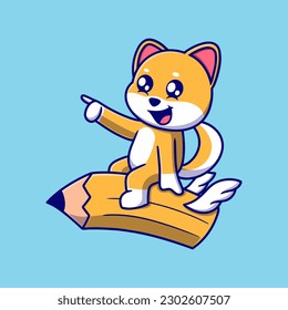 Cute dog rid pencil icon illustration. the flat design concept for education