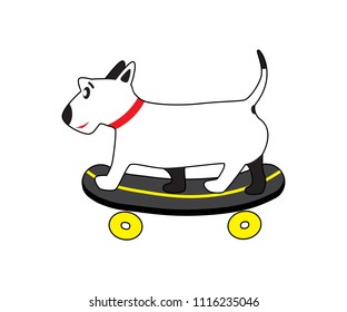 Cute dog rides on skateboard. Flat design. Vector. Vector