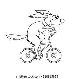 Cute dog riding a bicycle. Vector illustration. Isolated on white background.