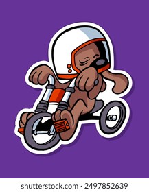 Cute Dog Riding a bike Cartoon Design Sticker