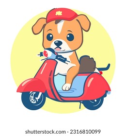 Cute Dog Riding Scooter Cartoon Vector Icon Illustration