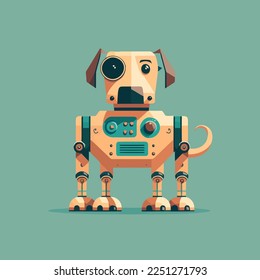 cute dog robot machine character logo mascot flat vector design template