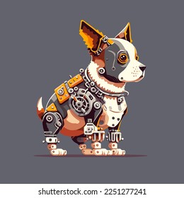 cute dog robot machine character logo mascot flat vector design template