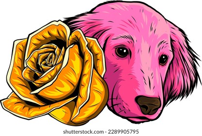 Cute Dog With Rose Flower Cartoon Vector Icon Illustration.