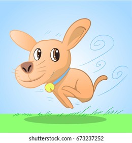 Cute dog running on grass vector illustration.