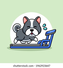 Cute Dog Running On The Treadmill Cartoon