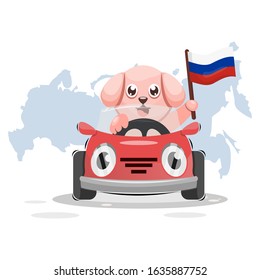 CUTE DOG WITH RUSSIA FLAG CARTOON VECTOR