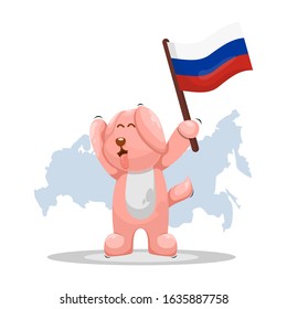 CUTE DOG WITH RUSSIA FLAG CARTOON VECTOR