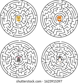 Cute Dog s Maze Game help dog to find his love Maze puzzle with solution. Vector illustration
