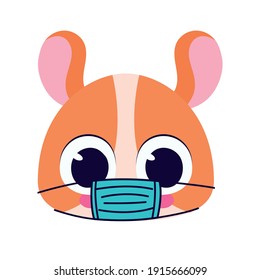cute dog with safety mask on a white background vector illustration design
