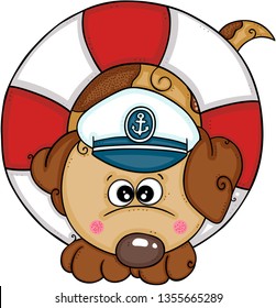 Cute dog with sailor hat on float