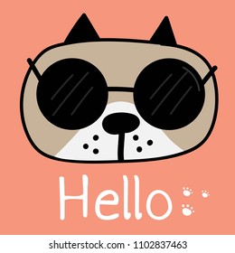 Cute Dog With Say Hello. Vector Illustration Background.