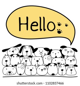 Cute Dog With Say Hello. Vector Illustration Background.