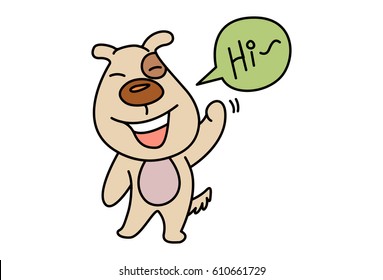 Cute Dog Saying Hi. Vector Illustration. Isolated On White Background.