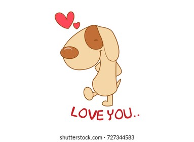 Cute Dog saying Love You. Vector Illustration. Isolated on white background.