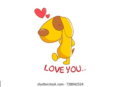 Cute Dog saying Love You. Vector Illustration. isolated on white background.