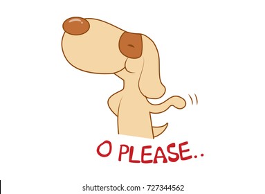 Cute Dog saying o Please. Vector Illustration. Isolated on white background.