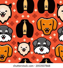 Cute Dog Seamless Pattern, Cartoon Vector Illustration, Isolated Background