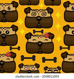 Cute Dog Seamless Pattern, Cartoon Vector Illustration, Isolated Background