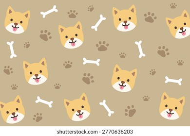 Cute dog seamless pattern. Cartoon dogs with bones and paw prints on soft brown background. Warm pet style. Seamless vector pattern.