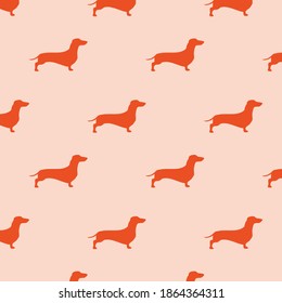 Cute dog seamless pattern. Dachshund texture. Minimalistic vector background with sausage dog.