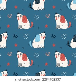 Cute Dog. Seamless Pattern with Little Puppies. Vector Childish Background. Baby Funny Animal. Great for T-shirt Print Design for Kids