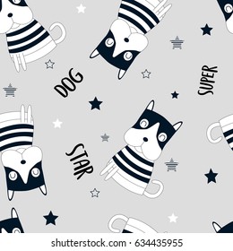 Cute dog seamless pattern. Vector illustration design for fashion fabrics, textile graphics, prints.
