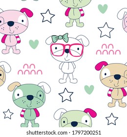cute dog seamless pattern, wrapping paper, vector textile fabric print