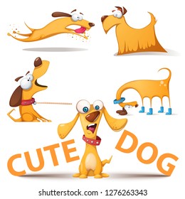 Cute dog set. Funny illustration. Vector eps 10
