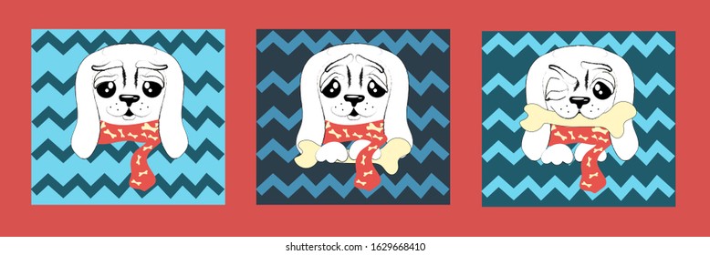 Cute dog set. Vector illustration.