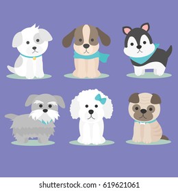 Cute Dog Set. Vector Illustration 