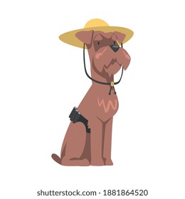 Cute Dog in Sheriff Costume, Funny Pet Animal Character Dressed in Festive Costume for Masquerade, Carnival, Party, Holiday Celebration Cartoon Style Vector Illustration