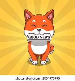 Cute Dog Shiba Inu bringing a newspaper, Good News