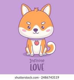 Cute dog Shiba Inu. Funny cartoon kawaii character pet. Vector illustration. Kids collection