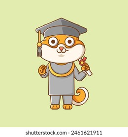 Lindo perro shiba inu graduación animal kawaii chibi personaje mascota ilustración contorno estilo diseño conjunto