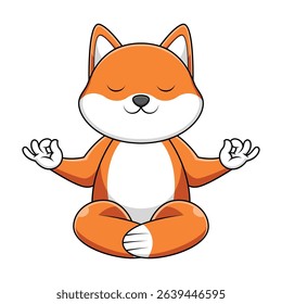 Cute Dog Shiba Inu Meditation Yoga Cartoon Vector Icon Illustration