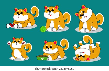 Cute Dog Shiba Inu Stands In Different Poses Cute Animal Pack