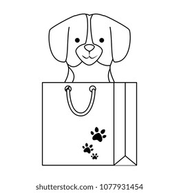 cute dog in shopping bag character