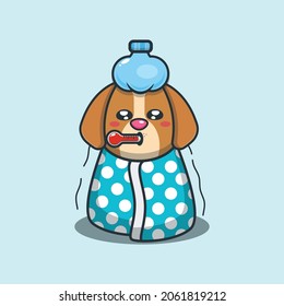 Cute dog sick cartoon vector illustration
