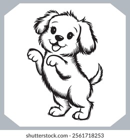 Cute Dog Silhouette Collection Black Sketch Vector Art on White