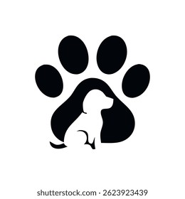 Cute Dog Silhouette Inside a Paw Print Pet Logo