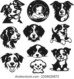 Cute dog  silhouette svg bundle, dog breeds, dog faces, dog head svg